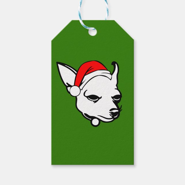 Étiquettes-cadeau Chihuahua Chien avec chapeau de Noël (Devant)