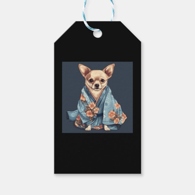 Étiquettes-cadeau Chihuahua Cute Chig En Japonais Kimono Robe Illumi (Devant)