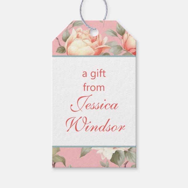 Étiquettes-cadeau Chinoiserie Aiguille Florale Rose (Devant)