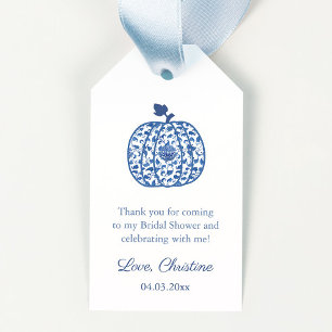 Étiquettes-cadeau Chinoiserie Bleu Blanc Citrouille Fête des mariées