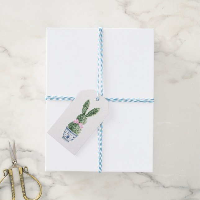 Étiquettes-cadeau Chinoiserie Bleue et Blanche avec Topiaire de Lapi (With Twine)