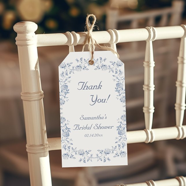 Étiquettes-cadeau Chinoiserie Blue Floral Fête des mariées (Créateur téléchargé)