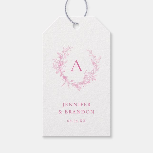 Étiquettes-cadeau Chinoiserie classique Monogramme rose Mariage (Devant)