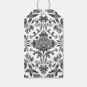 Étiquettes-cadeau Chinoiserie Florale Aquarelle Noir & Blanc