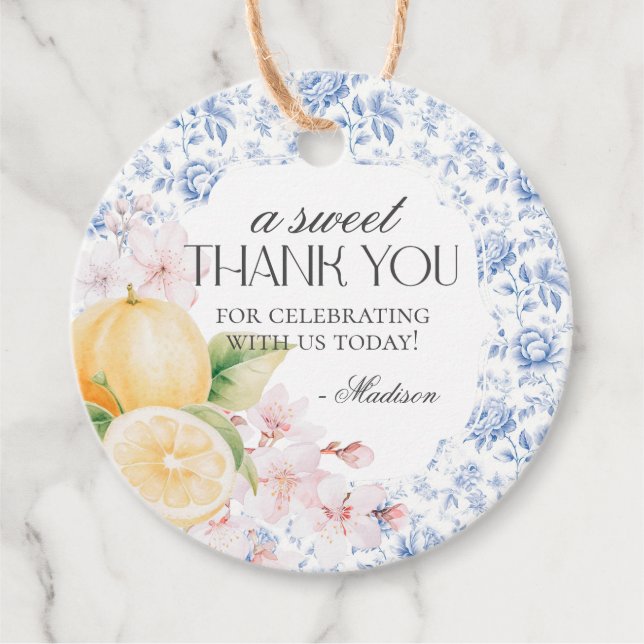 Étiquettes Cadeau Chinoiserie Lemon Tea Party Floral Toile (Devant)