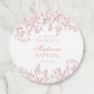 Étiquettes Cadeau Chinoiserie rose Vintage Floral Baptism Cercle