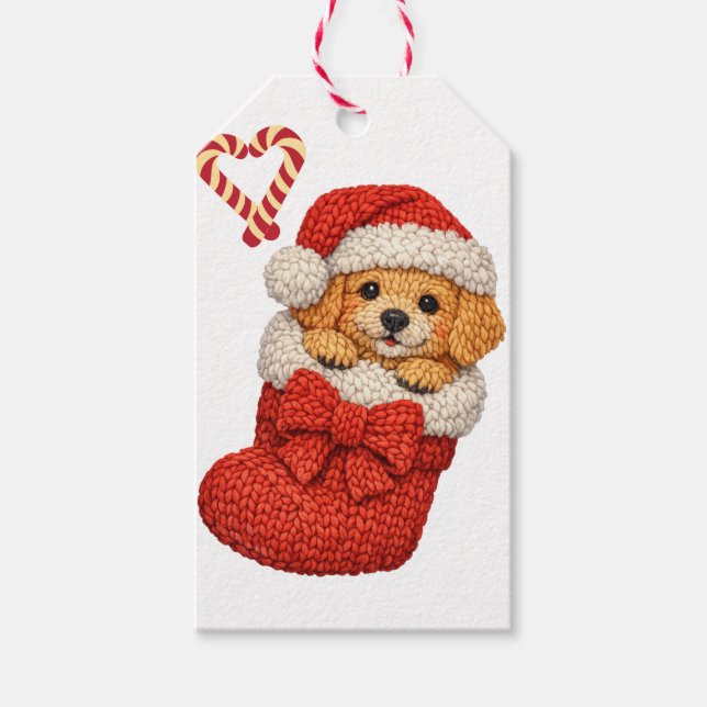 Étiquettes-cadeau Chiot mignon dans un bas de Noël  (Devant)