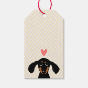 Étiquettes-cadeau Chiot mignon de teckel avec le coeur et le texte