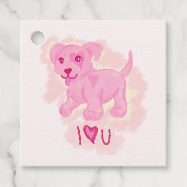 Étiquettes Cadeau Chiot rose (Devant)