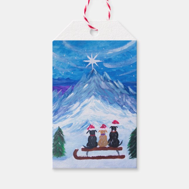 Étiquettes-cadeau Chiots d'hiver (Devant)