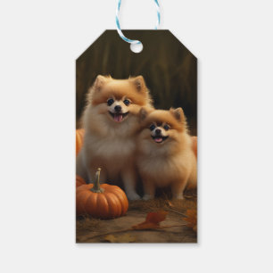 Étiquettes-cadeau Chiots Poméranie Joie d'Automne Citrouille