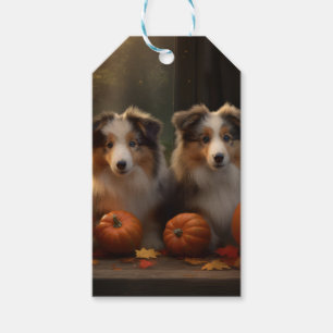Étiquettes-cadeau Chiots Rough Collie Automne Délice Citrouille