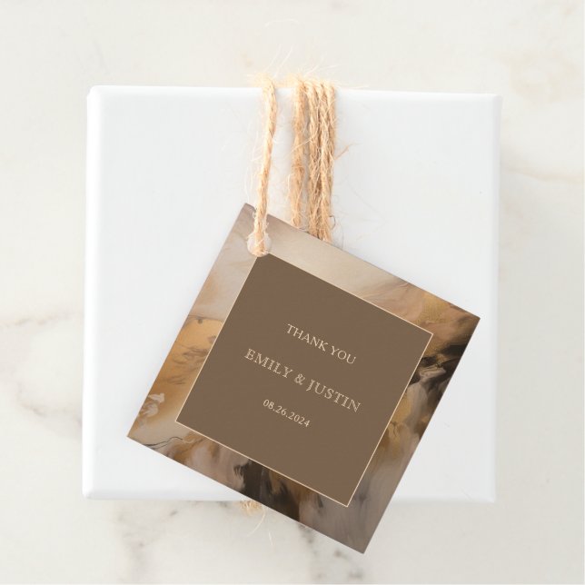 Étiquettes Cadeau Chocolat d'or moderne Mariage artistique Merci (En situation)