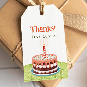 Étiquettes-cadeau Chocolat Gâteau d'anniversaire avec bougie et napp