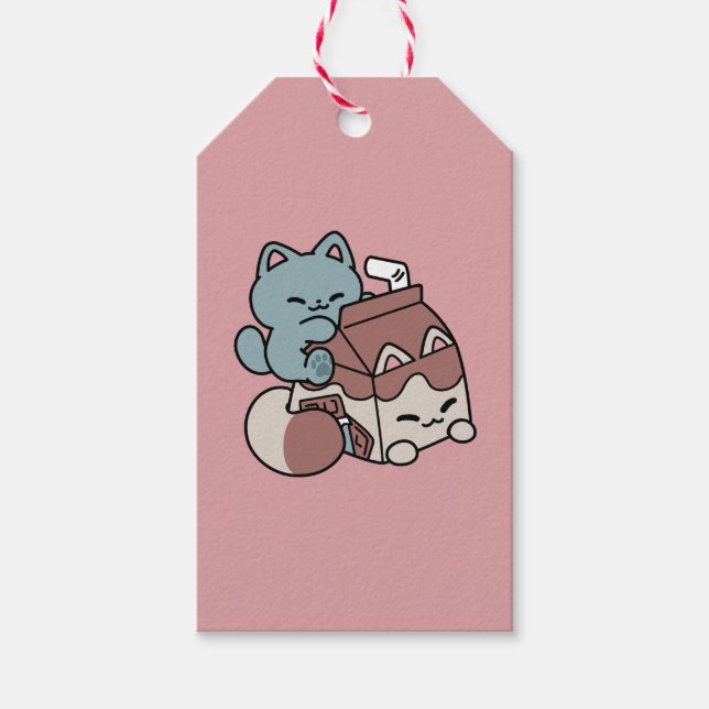 Étiquettes-cadeau Chocolat Lait Kawaii Chat – Boisson Confortable &  (Devant)