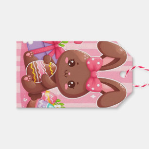 Étiquettes-cadeau Chocolat mignon lapin de Pâques avec rayures roses