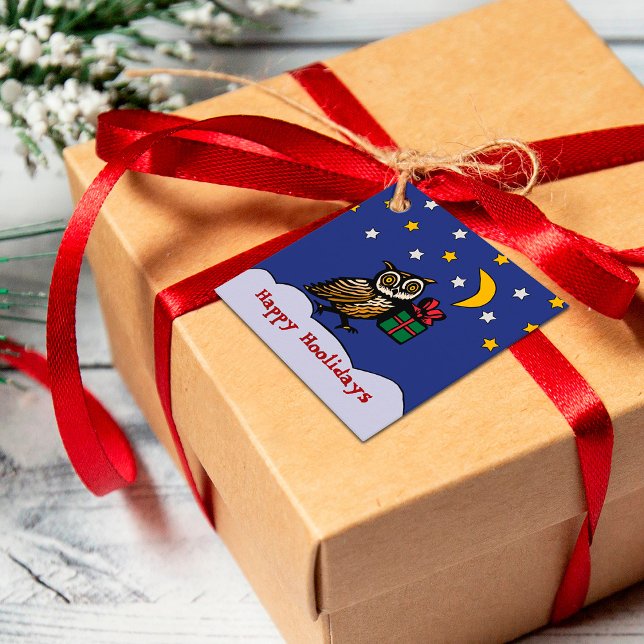 Étiquettes Cadeau Chouette au bois avec cadeau Nuit neige et hiver (Créateur téléchargé)