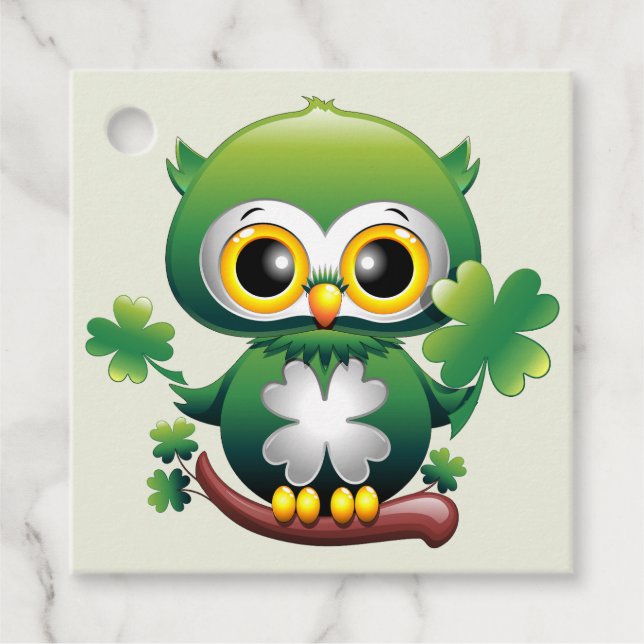 Étiquettes Cadeau Chouette Bébé Mignon St Patrick Dessin Animé (Devant)