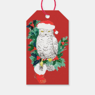 Étiquettes-cadeau Chouette de Noël en gros et chapeau de Noël