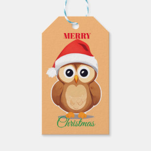 Étiquettes-cadeau Chouette d'hiver des animaux adorables Père Noël N