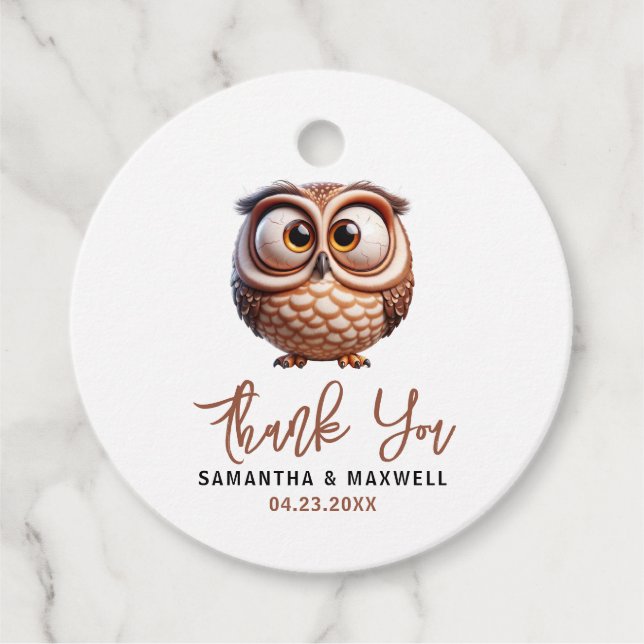 Étiquettes Cadeau Chouette en caricature mignonne Baby Boy Douche (Devant)