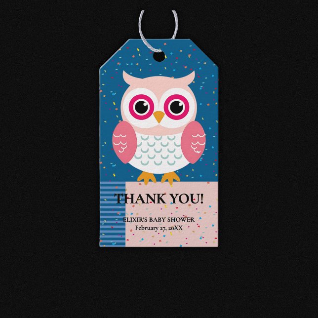 Étiquettes-cadeau Chouette rose mignonne Baby shower boisé neutre pa (Créateur téléchargé)