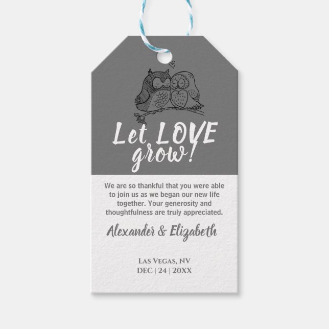Étiquettes-cadeau Chouettes Amour Laisser Amour Grow Mariage faveur (Devant)