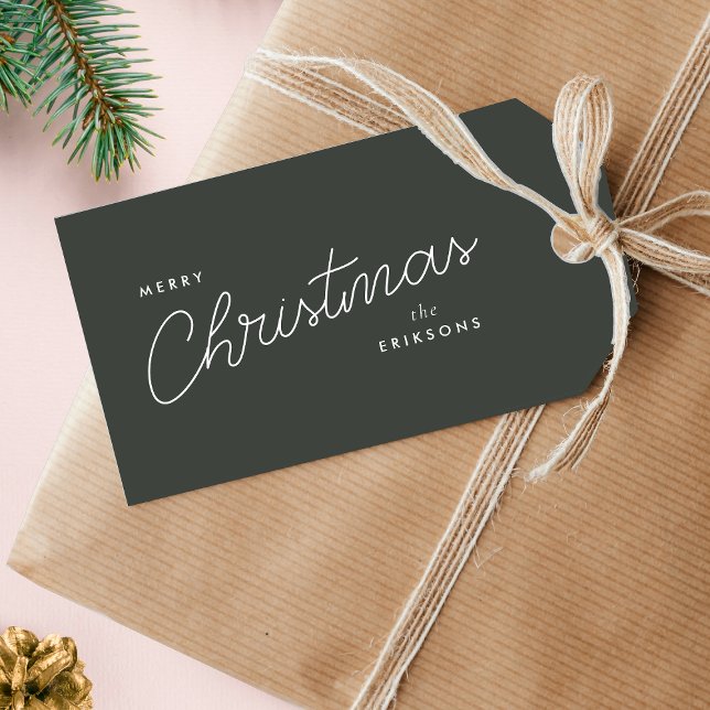 Étiquettes-cadeau Chrétien moderne | Forest Green Dark Dusky (Contemporary gift tags designed for chic, simple, and modern Christmas packaging)
