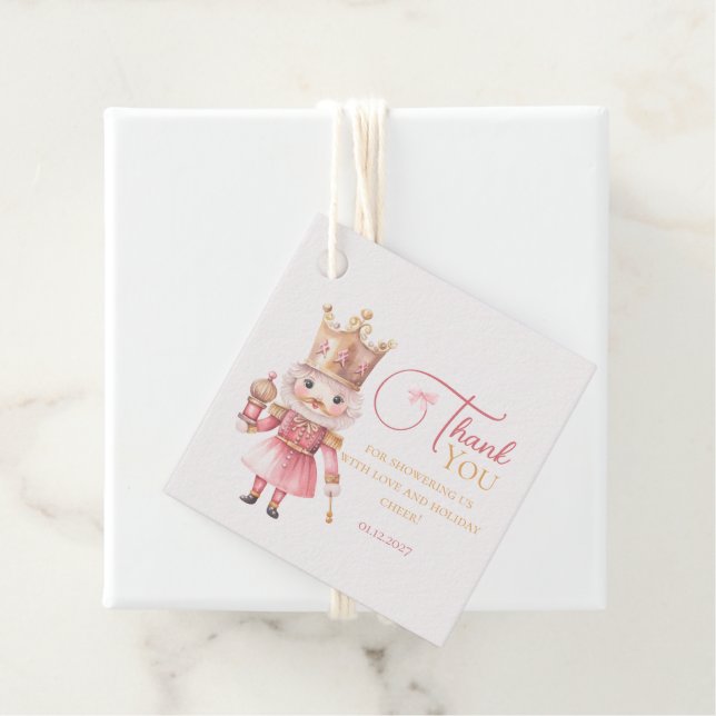 Étiquettes Cadeau Christmas Baby Shower Pink Nutcracker Thank You (En situation)