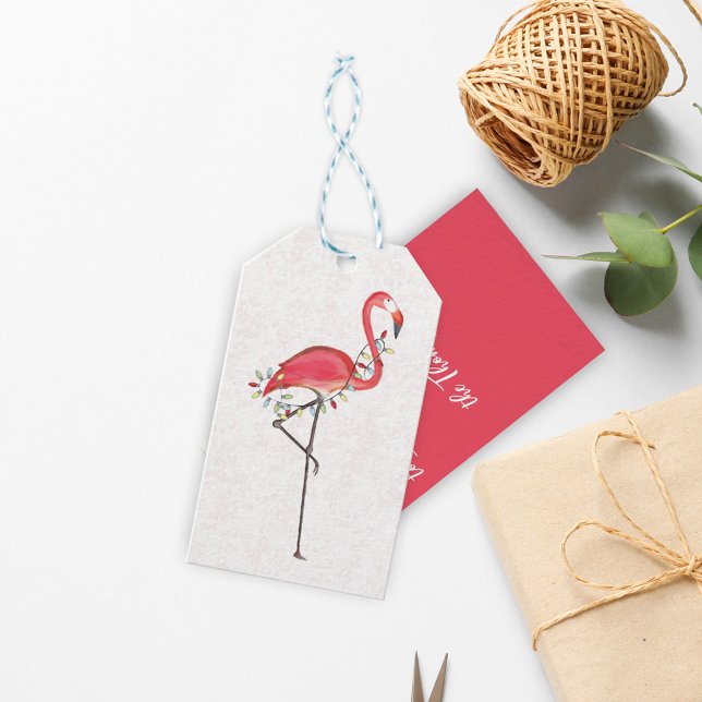 Étiquettes-cadeau Christmas Beach Flamant rose rose Personnalisé (Créateur téléchargé)