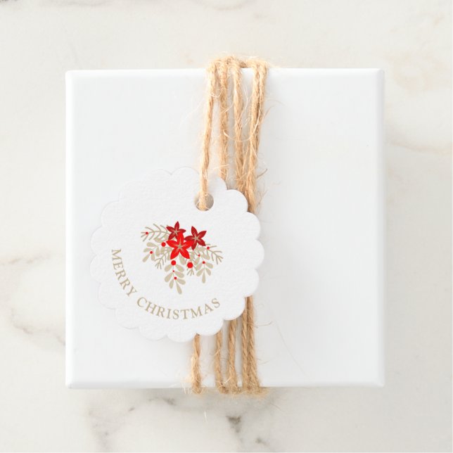 Étiquettes Cadeau Christmas Botanical Holly Branches Poinsettias (En situation)