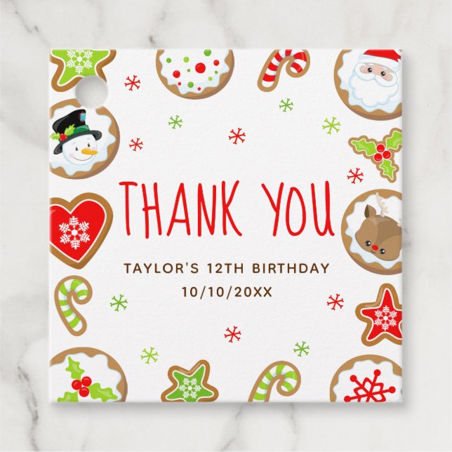 Étiquettes Cadeau Christmas Cookies Birthday Party Red Thank You (Devant)