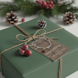 Étiquettes-cadeau Christmas Deer Antlers Festive Rustique Tags cadea