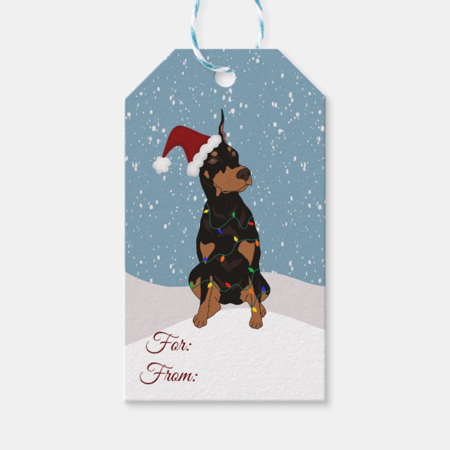 Étiquettes-cadeau Christmas Doberman Pinscher (Devant)