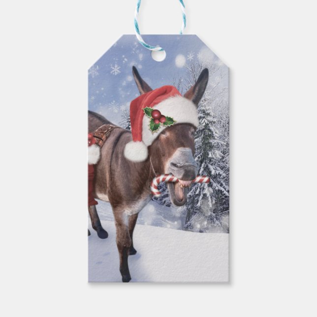 Étiquettes-cadeau Christmas donkey with funny (Devant)