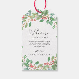 Étiquettes-cadeau Christmas Greenery & Red Berry Mariage Bienvenue