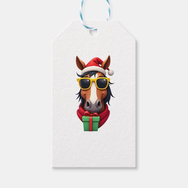 Étiquettes-cadeau Christmas Horse Back Riding Santa Xmas Women Girls (Devant)
