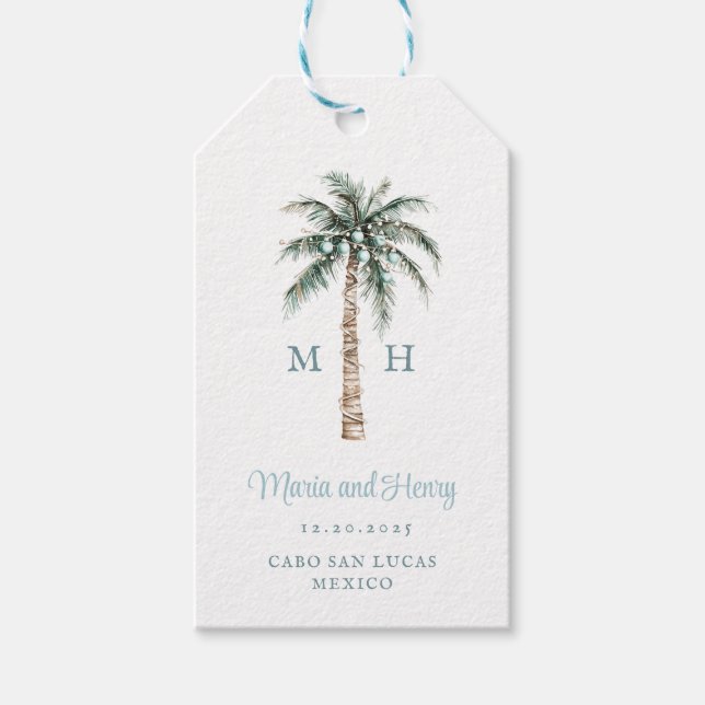 Étiquettes-cadeau Christmas Palm Tree | Beach Wedding Monogram (Devant)