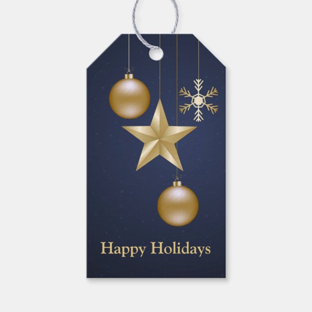 Étiquettes-cadeau Christmas Party Golden Ornament Navy Blue Elegant (Devant)