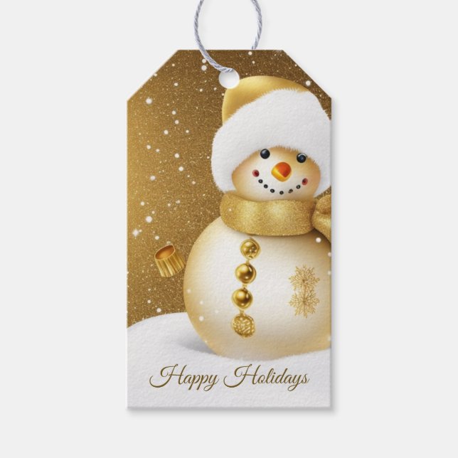 Étiquettes-cadeau Christmas Party Golden Snowman Snowflakes Holidays (Devant)