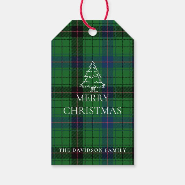 Étiquettes-cadeau Christmas Plaid Davidson Tartan Motif Green (Devant)