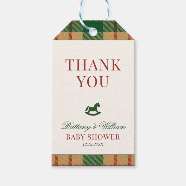 Étiquettes-cadeau Christmas Plaid Preppy Bear Baby Shower  (Devant)