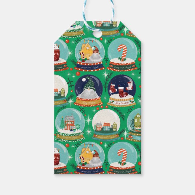 Étiquettes-cadeau Christmas Snow Globe Green - Bois Noël (Devant)