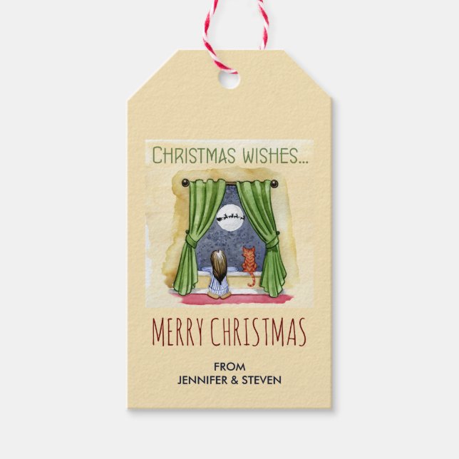 Étiquettes-cadeau Christmas Wishes Child & Kitty Cat Xmas (Devant)