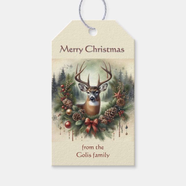 Étiquettes-cadeau Christmas Wreath with Buck Gift Tag (Devant)