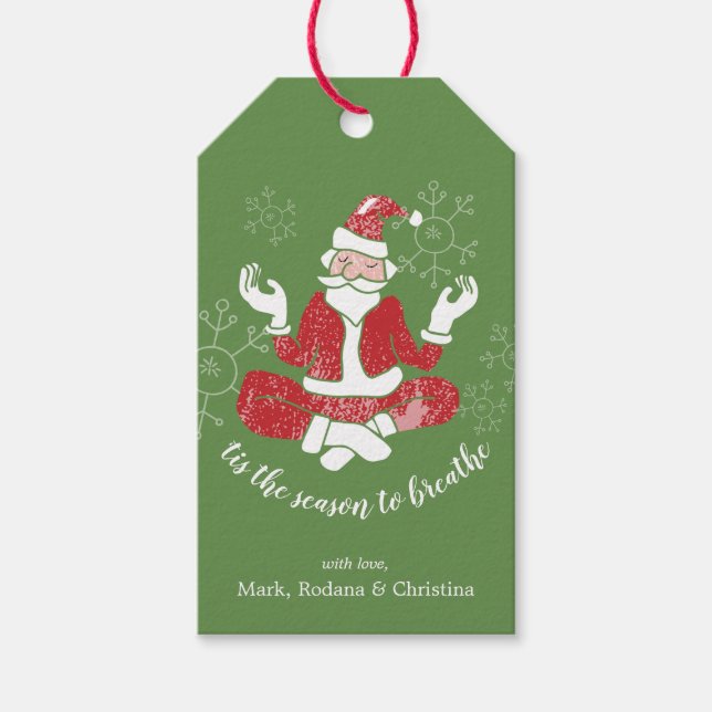 Étiquettes-cadeau Christmas Yoga Père Noël Breathe Personnalisé (Devant)