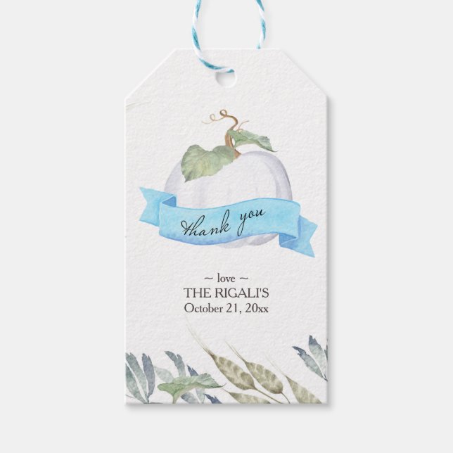 Étiquettes-cadeau Chute Aquarelle à thème Citrouille blanc (Devant)