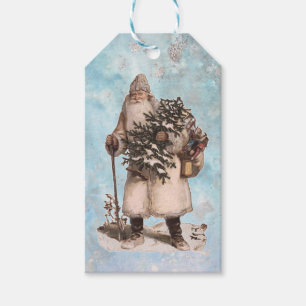 Étiquettes-cadeau Chute argentée de neige de Père Noël de Noël