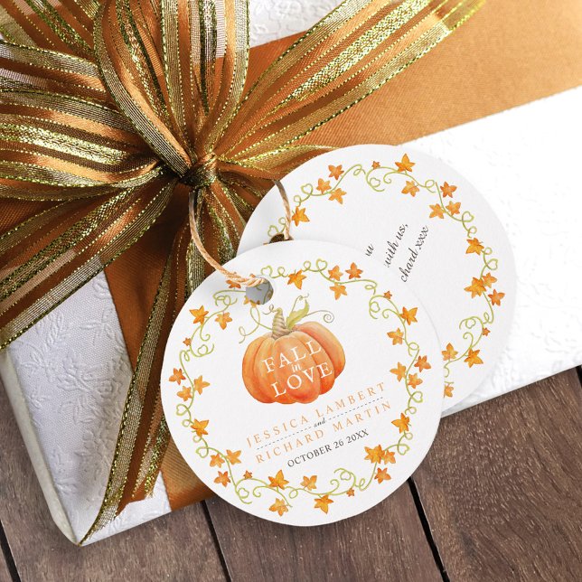 Étiquettes Cadeau Chute d'amour citrouille aquarelle art mariage (Créateur téléchargé)