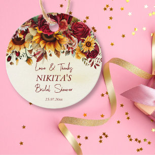 Étiquettes Cadeau Chute d'amour tournesols rose bordeaux merci